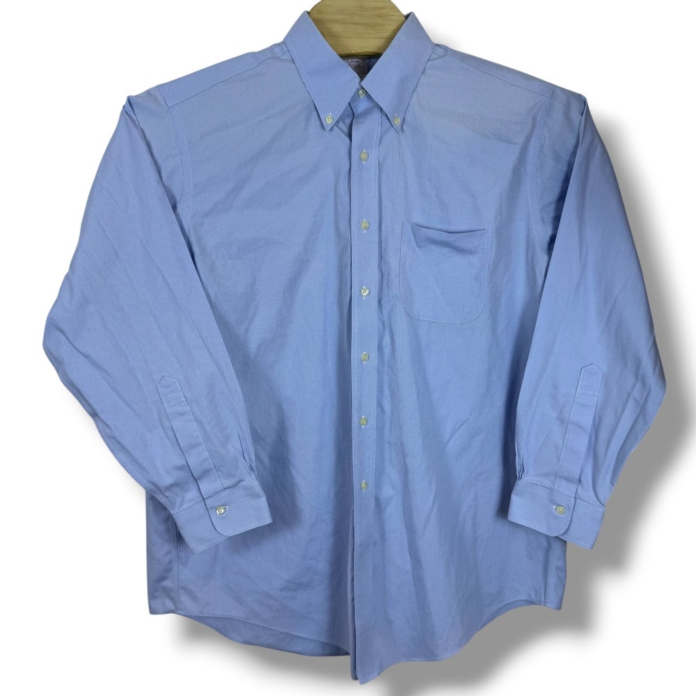 Brooks Brothers Button Down Shirt Men 17 XL Blue Non-Iron Traditional Fit Dapper